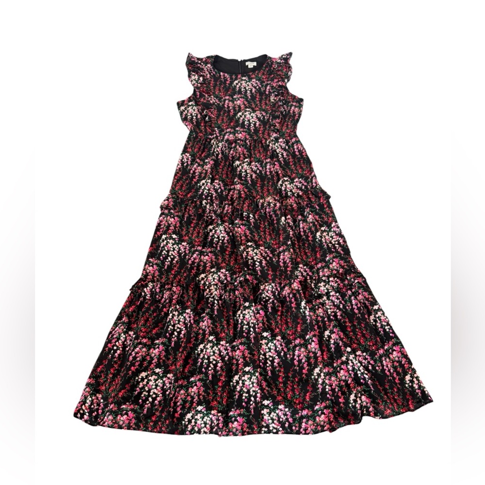J. Crew Women’s Ruffle Tiered Floral Print Sleeveless‎ Pockets Midi Dress Sz 2